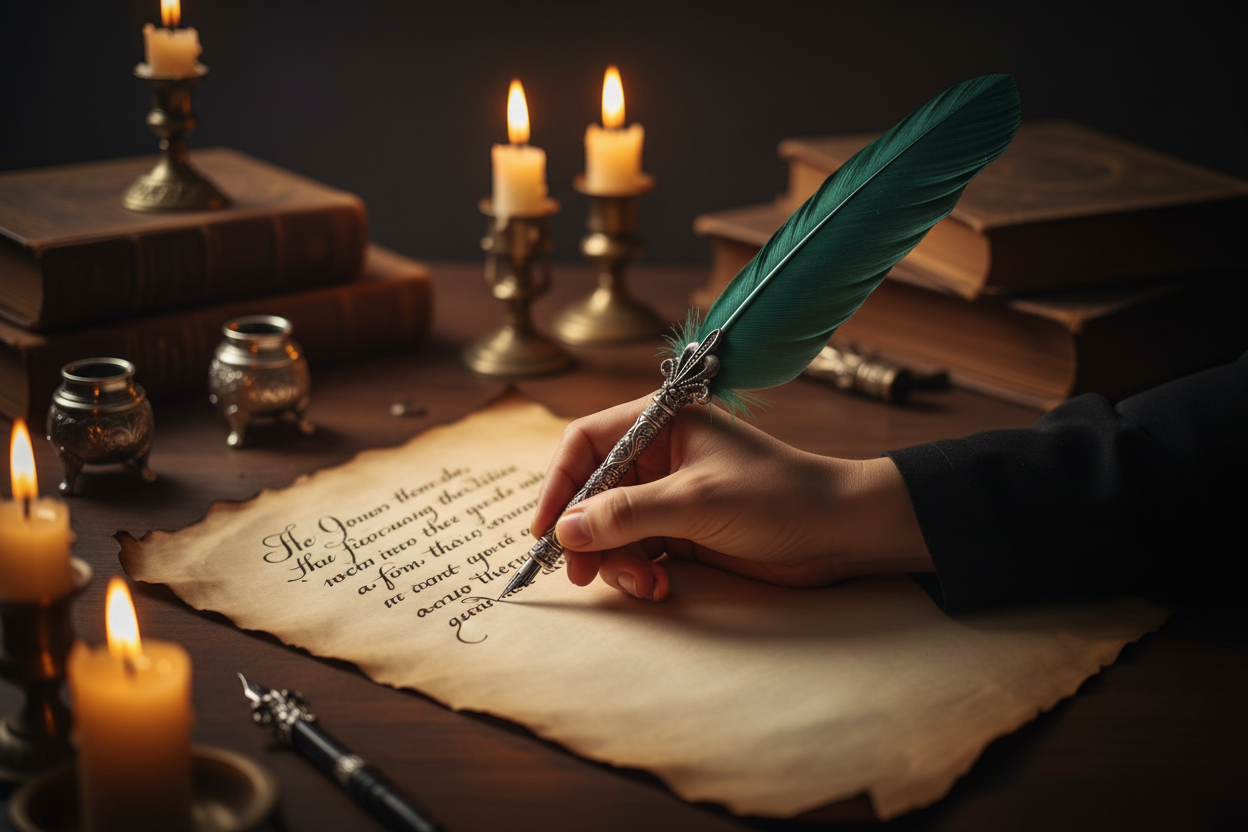 Dark Green Quill Writing